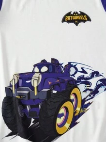 Batwheels X SHEIN 2件套青少年男孩卡通图案拼色短袖T恤和短裤套装