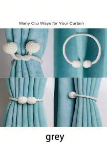 两对磁性窗帘扎带窗户扎带磁铁扣窗帘装饰绳固定器家庭办公室窗户绳环扣。 - 灰色 - 查看 4