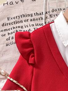 Sparklyn Tween Girl 2 In 1 Ruffle Trim Shirt And Cherry Embroidered Denim Pleated Skirt Set Fall Winter