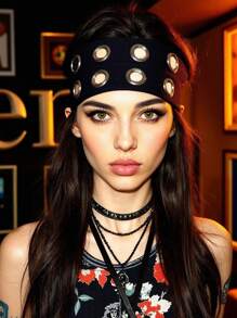 ROMWE Grunge Punk 4 件 Y2K 朋克摇滚镂空宽头带，适合日常生活、购物、音乐节，女士装饰发饰