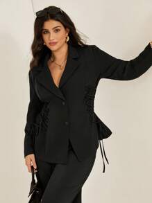 Auralis Áo blazer nữ cỡ lớn, thanh lịch và thoải mái, dài tay màu đen, thích hợp mặc hàng ngày vào mùa thu đông. Áo blazer nữ, trang phục công sở, dành cho giáo viên, công sở thường ngày, văn phòng, công sở chuyên nghiệp. - màu đen - Xem 1