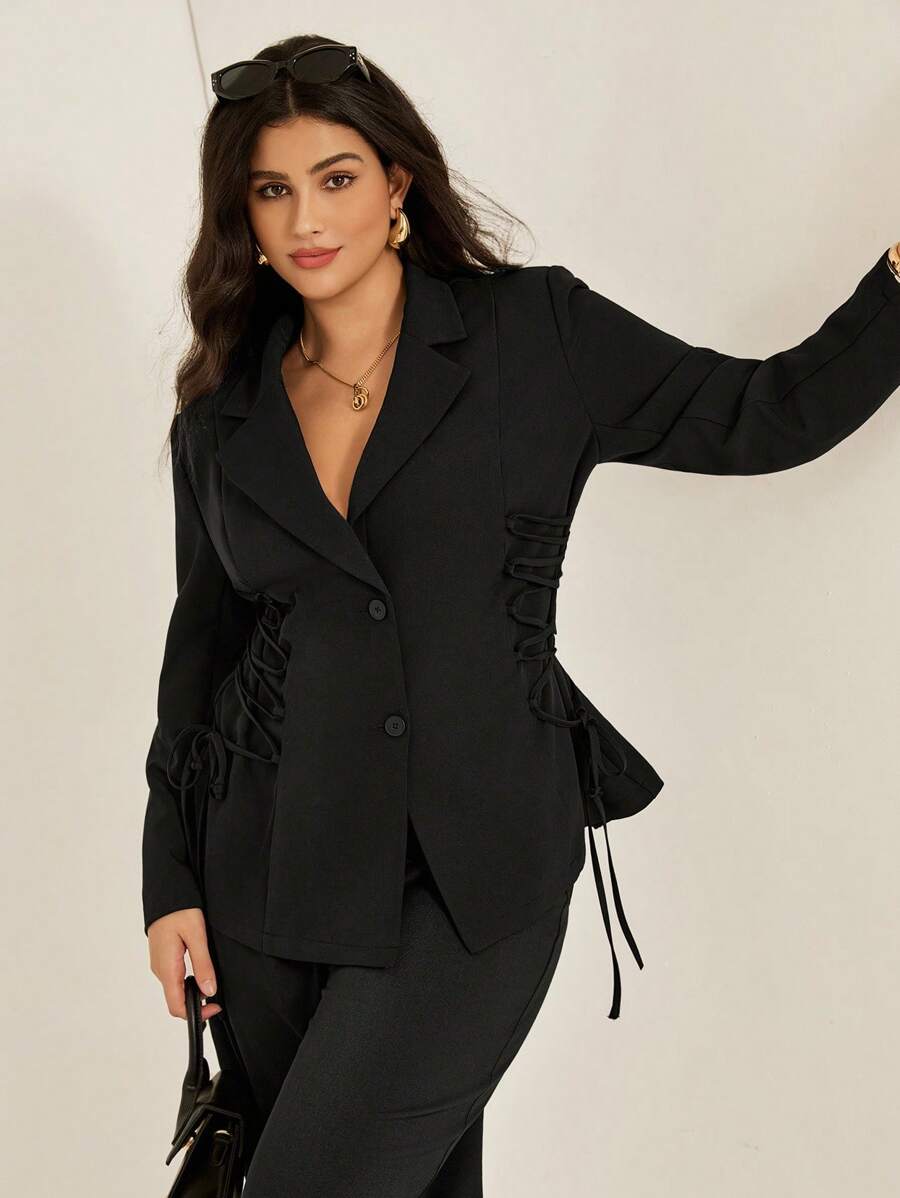 Auralis Áo blazer nữ cỡ lớn, thanh lịch và thoải mái, dài tay màu đen, thích hợp mặc hàng ngày vào mùa thu đông. Áo blazer nữ, trang phục công sở, dành cho giáo viên, công sở thường ngày, văn phòng, công sở chuyên nghiệp. - màu đen - Xem 1