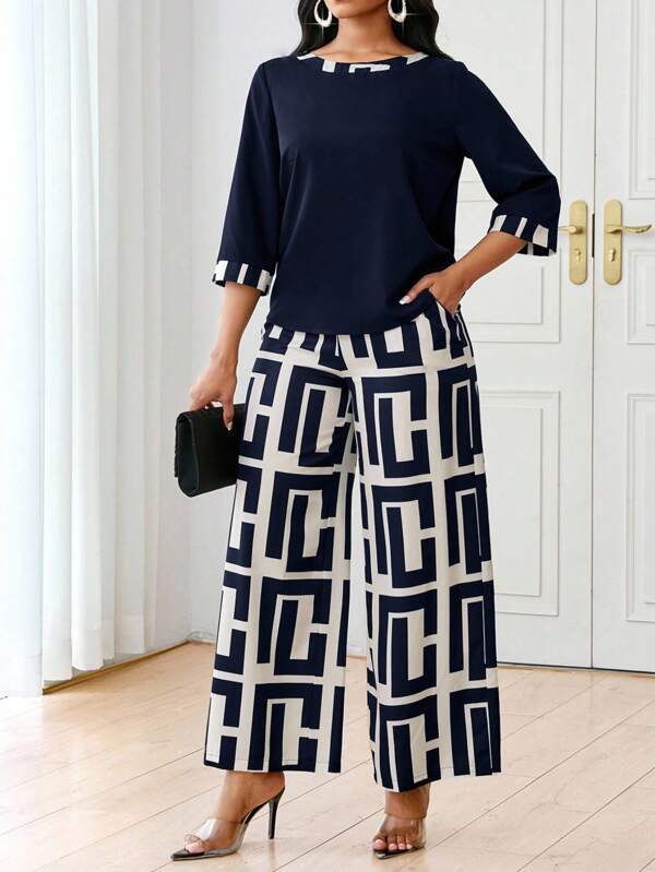 SHEIN Lady Conjunto informal y elegante de punto con cuello en V y mangas cortas/largas, botones, flare, para primavera, verano, otoño e invierno, tallas grandes, atuendo de Día de San Valentín, Año Nuevo para mujer, conjunto de verano