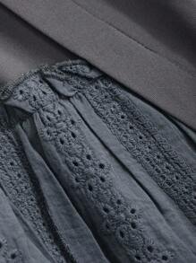 DAZY Women's Summer Solid Color Round Neck Drop Shoulder Casual T-Shirt With Ruffled Hem - Grey - View 8