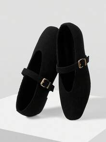 MOTF PREMIUM WOMEN'S COMMUTING CASUAL COMFORTABLE VERSATILE MARY JANE SQUARE TOE FLAT SHOES FOR CHRISTMAS - Black - View 9