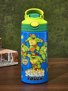 TEENAGE MUTANT NINJA TURTLES | SHEIN 16 Oz / 500 Ml Cartoon Pattern Insulated Stainless Steel With Handle And Silicone Straw, Suitable For School, Travel, Easy To Carry - Multicolor - View 2