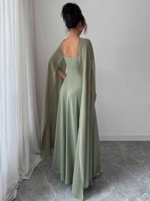 SHEIN Raffinéa 女士优雅水滴结领长款雪纺荷叶边腰部 A 字连衣裙 - 綠色 - 查看 3