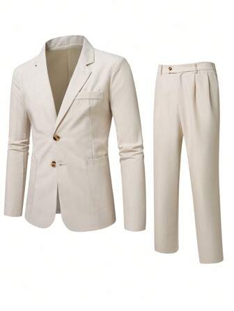 Manfinity Bizformal 2pcs Men's Casual Commuter Simple Solid Color Long Sleeve Top And Pants Set