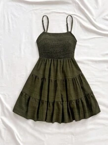 Soleia 大码女式休闲细肩带迷你连衣裙，适合度假、约会和休闲 - 墨綠色 - 查看 6