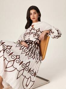 Modelyn Vestido vintage de mujer de alta gama con pliegues y cintura ceñida, de estilo romántico francés - Multicolor - Ver 7