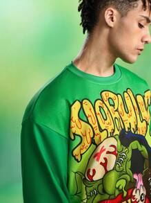 MADBALLS X SHEIN 男式卡通字母图案圆领套头衫 - 綠色 - 查看 5
