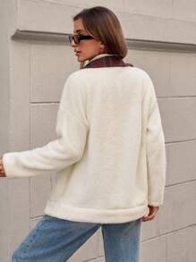 EURMUSE 贴领长袖蓬松大衣 - 白色 - 查看 2