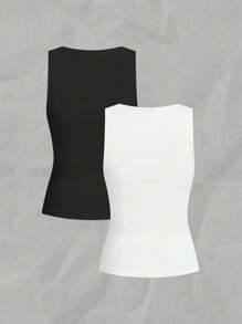 Slaydiva 2 Pieces Set Women Casual Notch Collar Ruched Fitted Rib Fabric Tank Top Set, Suitable For Summer - Multicolor - View 2