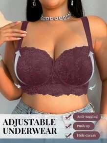 DesireSculpt 1 件加大码蕾丝舒适无缝支撑钢圈文胸，提升 - 紫色 - 查看 4