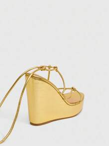 CUCCOO SZL 女士高跟厚底时尚凉鞋，夏季圣诞节春季鞋履 - 金色 - 查看 4