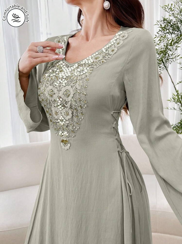 Al Najma 女士阿拉伯风格简约时尚休闲日常连衣裙，端庄 - 灰色 - 查看 1