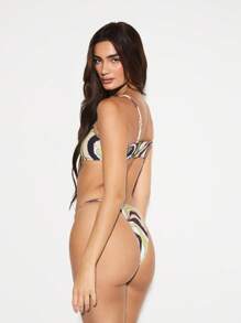 KIZN Retro Swirl Pattern Brazilian Bikini Set Spaghetti Strap Scoop Neck Swimsuit Beach Vacation Resort Wear Summer Collection Poolside Fashion - Multicolor - View 2