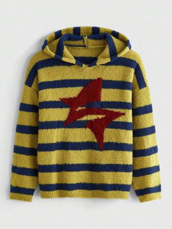 Street Life Men's Casual Contrast Striped Hoodie Sweater , Fall Winter