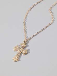ROMWE Goth 1pc Gothic Luxury Cross Pendant Necklace With Rhinestones, Holiday Party Gift, Halloween