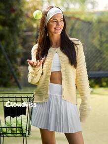 SHEIN Unity Women's Casual Solid Color Cardigan, Versatile Daily Wear,Autumn Clothes,Butter Yellow - Yellow - View 5