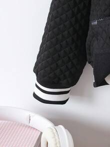 Young Girl Striped Long Sleeve Zip-Up Casual Baseball Jacket - Black - View 5