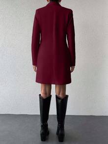 EURMUSE Women's Fashion Commuter Solid Color Jacket & Skirt Suit Set - Burgundy - View 2