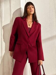 CLARA VERO Blazer With Notch Lapels, Double Button Closure, Front Flap Pockets, Structured Fit, Elegant And Sophisticated Style - Burgundy - View 1