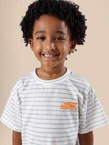 SUMWON Core Collection Kids Striped Tee Comfortable Casual Everyday Essential Summer Top Soft Relaxed Fit Boys Daily Wear Basic Leisure - White - View 3