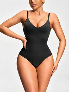 SHEIN 2pcs/Set Women Body Shaper Jumpsuit - Black - View 3