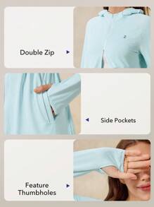 OutZeal Women UV Protection UPF50+ Breathable Drawstring Waist Hooded Mask Sun-Proof Jacket Hiking Camping Sports - Baby Blue - View 4