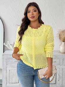 EMERY ROSE Áo len cardigan dệt kim khoét lỗ cỡ lớn mới cho nữ, nhẹ cho mùa xuân, mùa hè, đầu mùa thu - Màu vàng - Xem 6