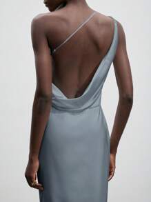 Maija Váy dài trắng không tay thanh lịch mới, thích hợp mặc thường ngày, tiệc tùng, ngày lễ, lễ hội âm nhạc, kỳ nghỉ ở bãi biển, kỳ nghỉ lãng mạn ở thành thị, khách dự tiệc cưới, lễ tốt nghiệp, váy chất liệu satin, váy dạ hội dành cho nữ - Màu xanh bụi bặm - Xem 3