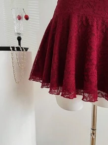 Sweetra 女士露背蕾丝拼接酒红色性感优雅连衣裙