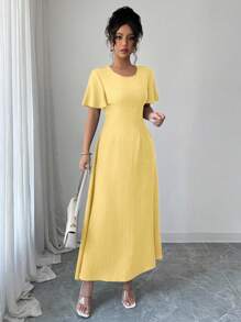 Elenzga 女士优雅A字型无袖连衣裙，夏季 - 黃色 - 查看 5