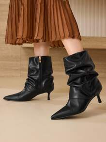 MOTF 尖头侧拉链中筒靴 - 黑色 - 查看 5