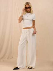 SHEIN Forever 21 秋冬季 万圣节 圣诞节 新年 外出 毕业舞会 优雅 正式 奢华 时尚 商务休闲 生日/办公室/乡村音乐会/俱乐部 性感/西部风/工作/街头风/复古/节日/鸡尾酒会/锐舞派对/舞会/夏威夷/机场/趣味/基础款/早午餐/2000年代风格/老钱风格/教堂/返校节/高雅/派对/端庄/约会之夜/秋季/冬季/低腰宽松阔腿裤 - 白色 - 查看 5