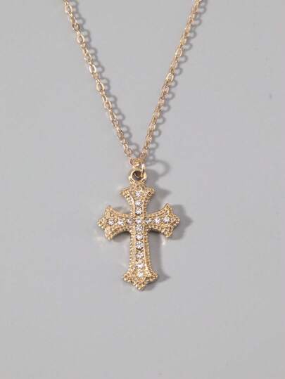 Goth 1pc Gothic Luxury Cross Pendant Necklace With Rhinestones, Holiday Party Gift, Halloween