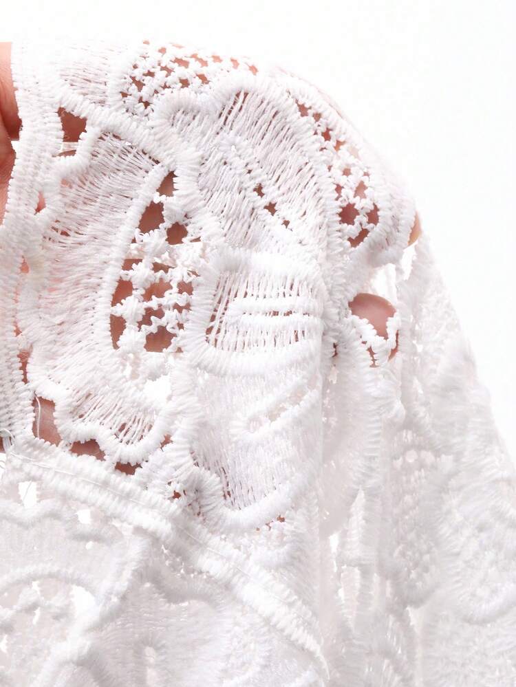 Women Elegant Commuter Solid Color Hollow Floral Lace Top, Long Sleeve Women Tops,Fall