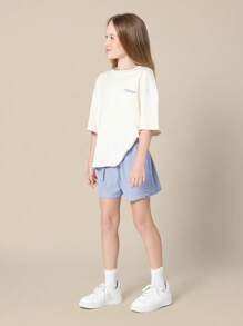 SUMWON Summer Fresh California Lemonade T-Shirt And Striped Shorts Set Casual Two Piece Outfit Holiday Beach Resort Wear Preppy Style Streetwear Youth Set - Blue - View 2
