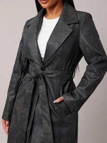 Radiana Women's Gray Autumn Elegant Office Trench Coat,British Style Cinched Waist Slim Fit Long Jacket,Retro Business Formal Event Chic Street Wear Outing - Coffee Brown - View 5