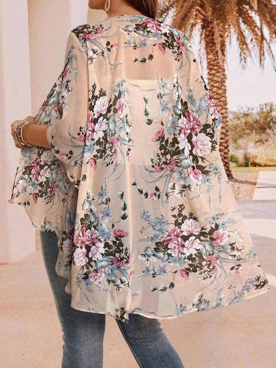 Plus Size Elegant Cream Sequin Holiday Asymmetrical Hem Front Open Lightweight Summer Jacket,Country Casual Vacation Outfits Woman,Western Teacher