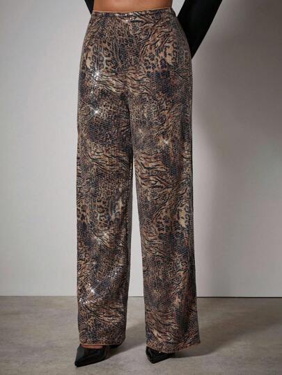 COSMINA Pantalones rectos y sueltos con bordados de lentejuelas para mujer