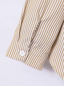 SHEIN Tween Girl Striped Sun Protection Shirt, Japanese And Korean Style, Spring And Summer,Holiday,Summer,Travel Fall Winter - Brown - View 8