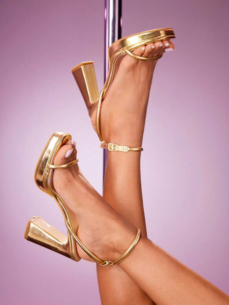 CUCCOO LuxiPop Square Toe Thick Platform Chunky Heel Sandals, Fashion Minimalist High Heels For Women, Suitable For Nightclub, Party, Back To School Outfits, Spring/Summer, Vacation, Travel, 2000s Style