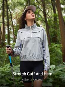 In My Nature 女式落肩拉链半开襟休闲户外连帽运动衫 - 灰色 - 查看 7