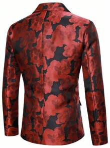 Manfinity AFTRDRK Men's All-Over Print Long Sleeve Suit Jacket, Fashionable & Elegant Performance Blazer, Old Money Style - Red - View 2