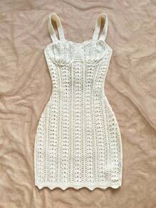 Soleia Women's Vacation Knit Textured Fabric Ocean Shell Mini Dress, Sexy Party Date Beach Holiday Summer Outfit, Suitable For Holiday Date, Afternoon Tea, Wedding Season, Beach Cruise Vacation, City Road Trip Vacation, Boho Vacation, Music Festival Crochet Dress Crochet Summer Dress Crochet Dresses For Women - Apricot - View 5