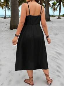 Veykashi Váy dây mảnh in họa tiết màu đen cỡ lớn cho nữ, trang phục ngày lễ và nghỉ dưỡng - Nhiều màu - Xem 2