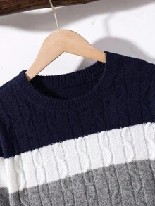 Boys' Contrast Stripe Crew Neck Sweater, Autumn/Winter Knitted Pullover Boys Sweater Kids Sweater Boys Knit Sweater Toddler Boy Sweater Kids Winter Sweater Tween Boys Sweater Tween Boys Fall Outfits Tween Boys Winter Clothes Kids Fall Clothes - Multicolor - View 3