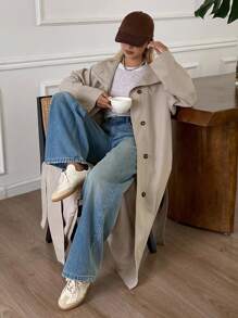 DAZY 女士立领宽松长款收腰休闲风衣外套，秋季女装